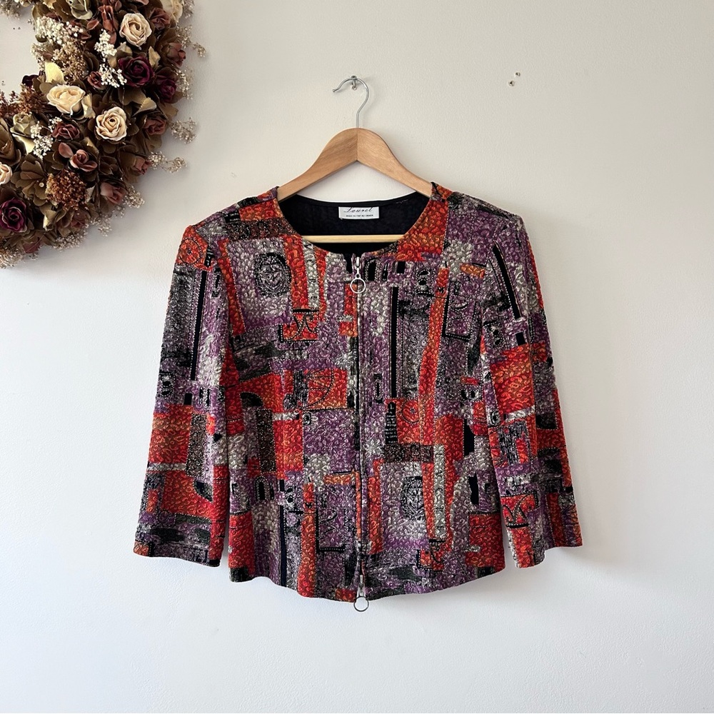 VINTAGE | Textured Cropped Zip-Up Cardigan By Laurel Canada